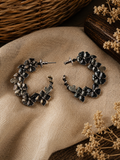 Charulata Silver Look Floral Hoop Earrings with Leaf Pattern