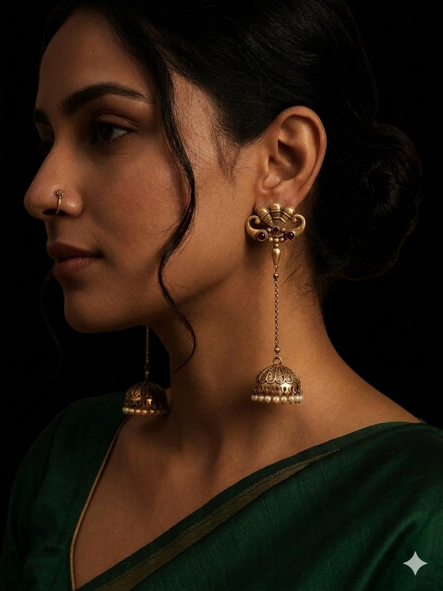 Charulata Long Drop Chain Jhumka