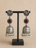 Charulata Dhvani Red Stones Jhumkas