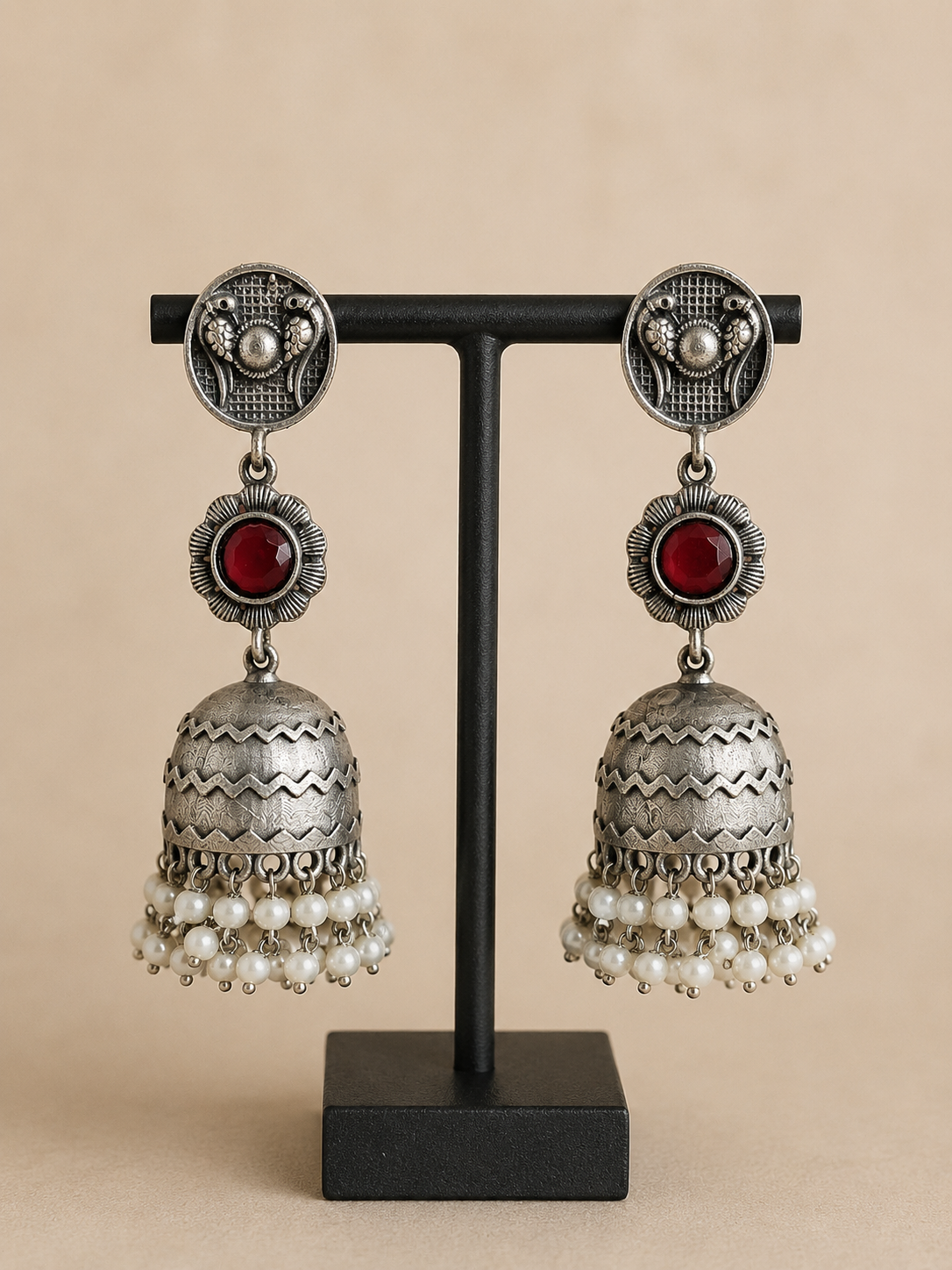Charulata Dhvani Red Stones Jhumkas
