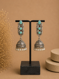 Charulata Antique   Turquoise Stones and Pearl Drop  Jhumka 