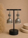 Charulata Brand Inspired Silver Look Alike Mizoya Intricate Daana Detailed Jhumka