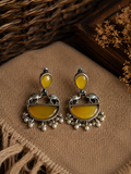 Charulata Silver Camel Design Yellow Stone Pearl Beaded Dangler Earrings