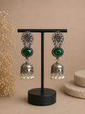 Charulata Dark Green Monalisa  Stone Jhumka Earrings For Women Festive Wear