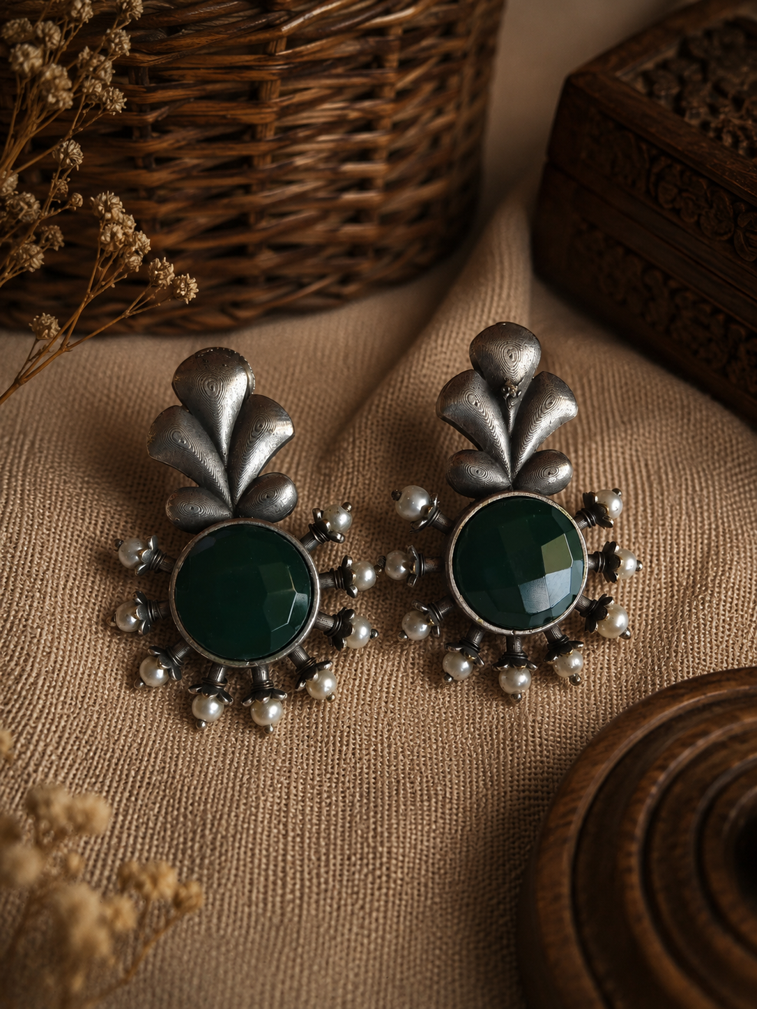 Charulata Big Green Monalisa Stud Earring