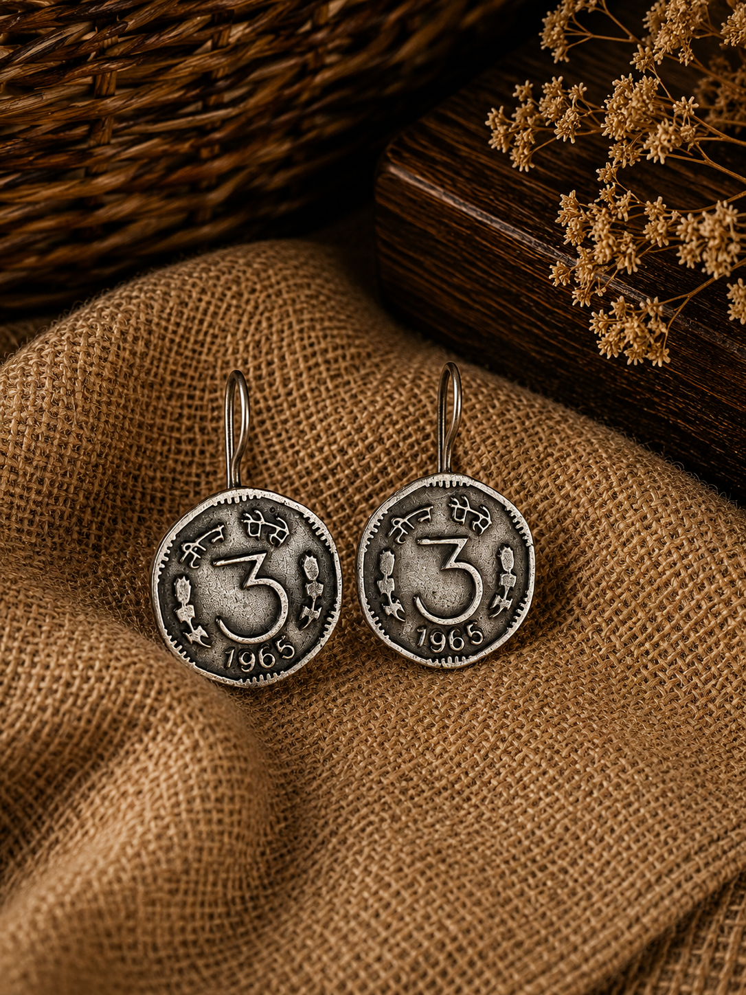 Charulata Antique Three Rupee Coin Hoop Earring