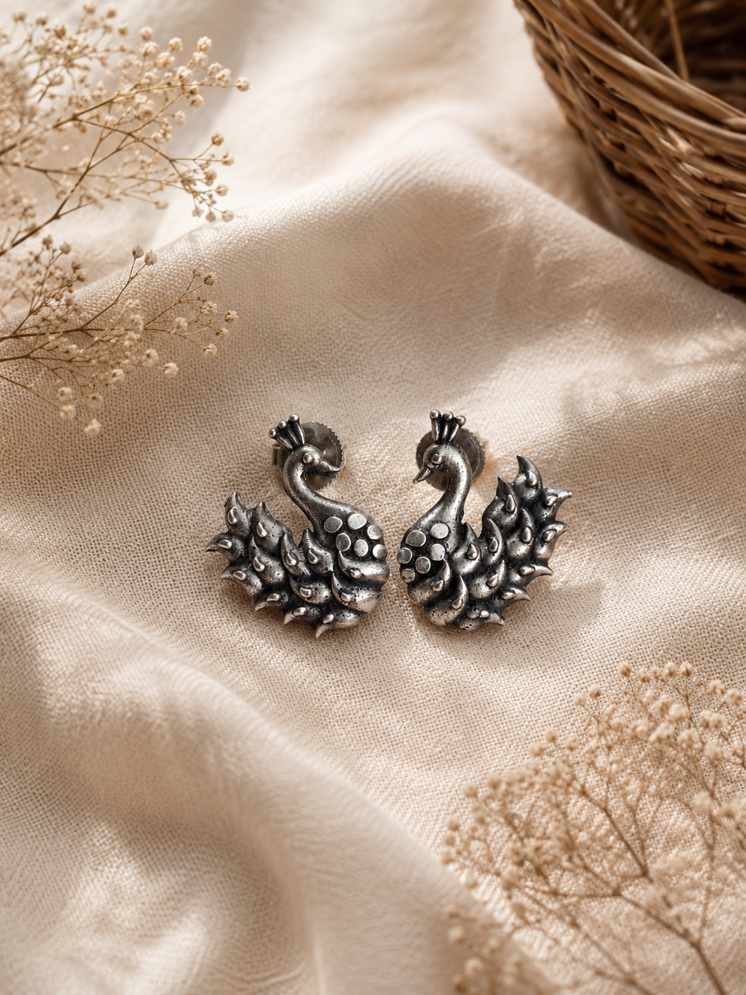 Charulata Small Peacock Silver Stud