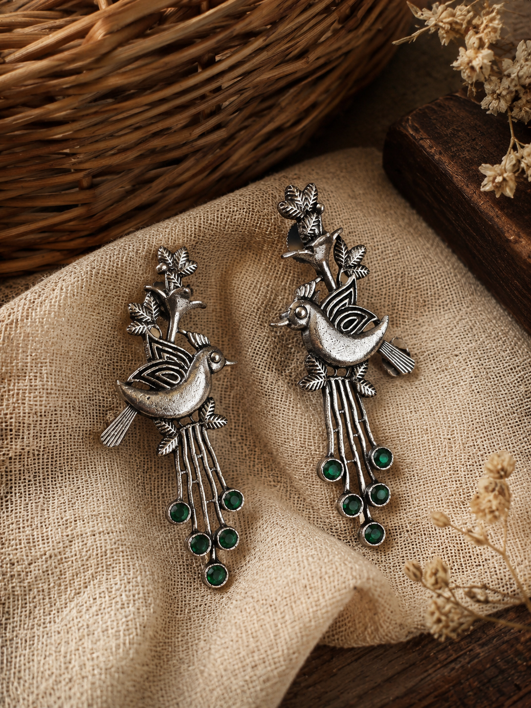Charulata Peacock Elegance Silver Earrings