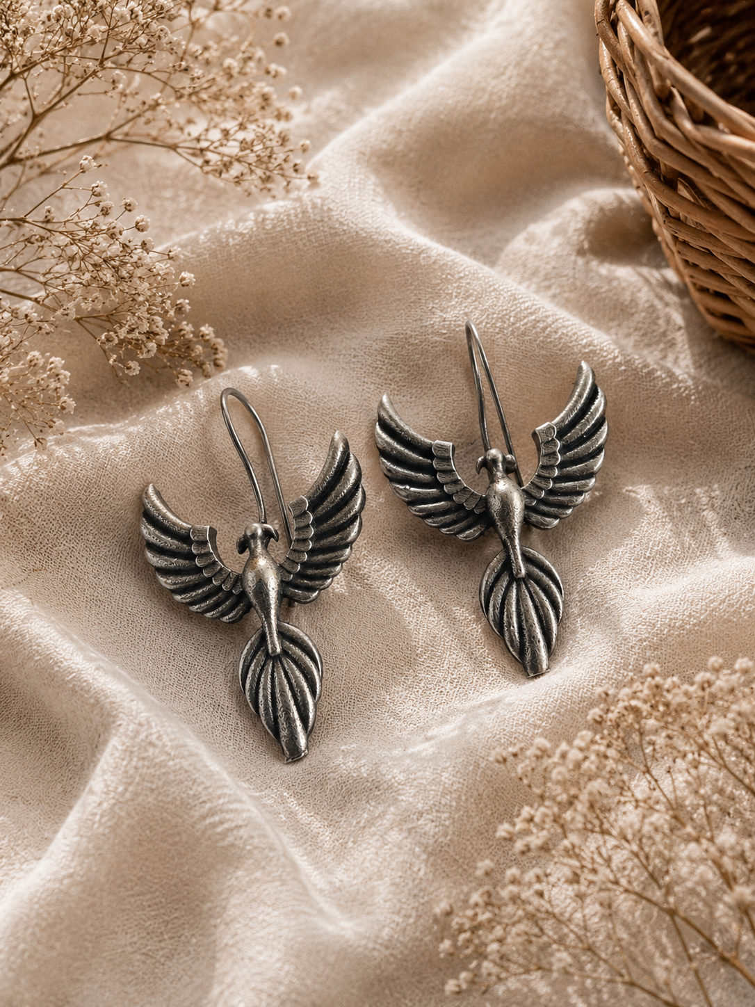 Charulata Flying Eagle Bird Silver Replica Hoop Earring