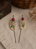 Charulata Turquise Dual Tone Picasso Muse Abstract Face Sculptural  Bugadi Earrings
