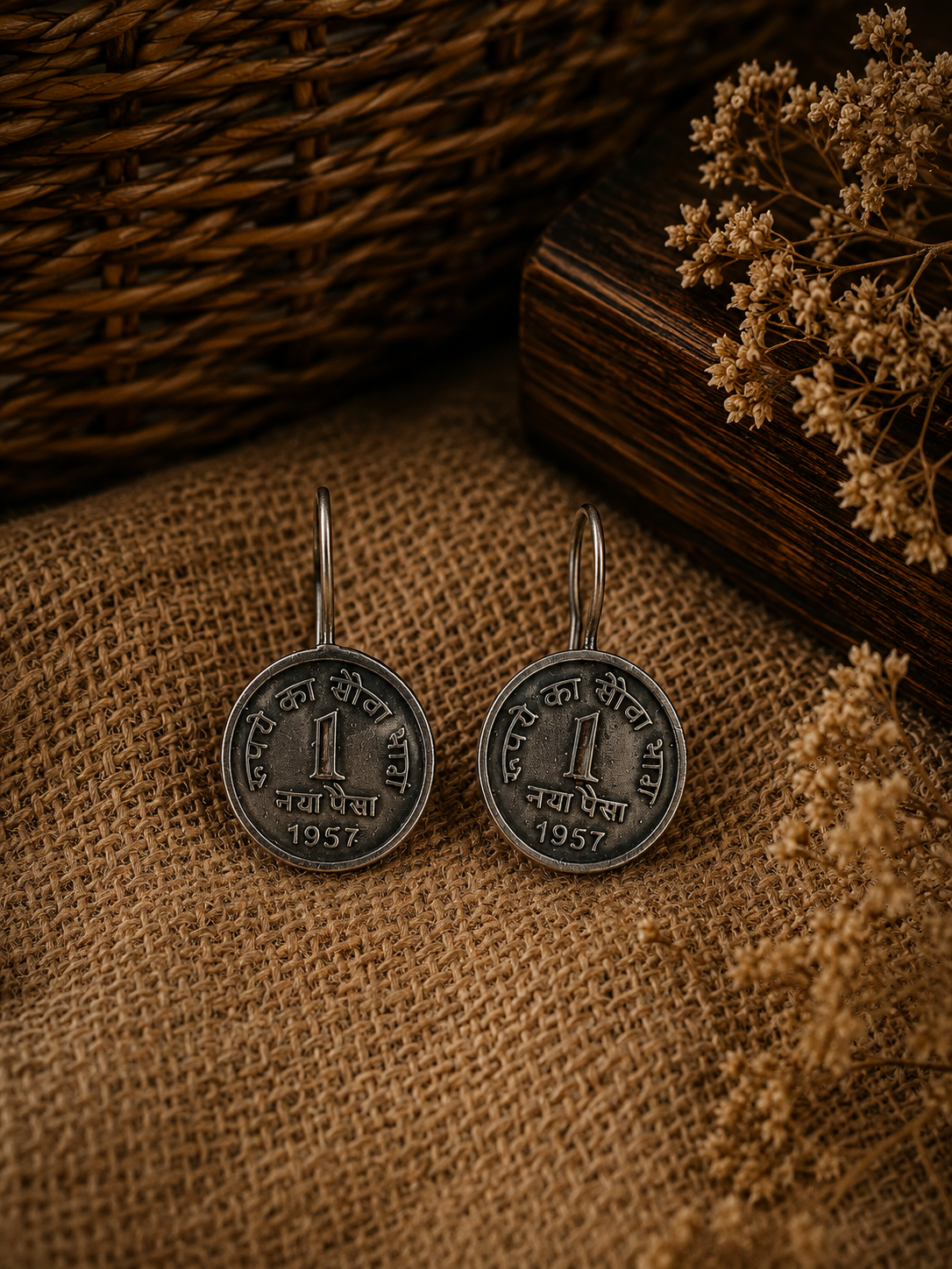 Charulata Antique One Rupee Coin Hoop Earring