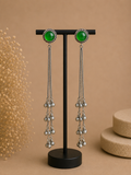 Charulata Viral Traditional Kashmiri Long Ghungroo Green Monalisa Stone Earring