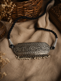 Charulata Antique Silver Plated Brass Choker with Beads Necklace Set