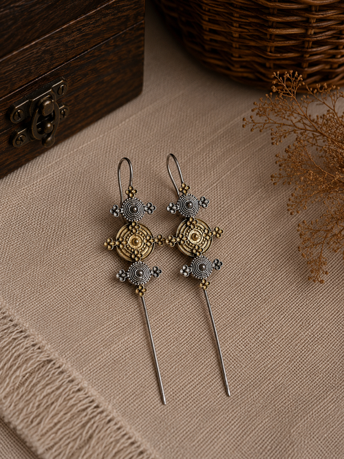 Charulata  Dual Tone Three Flowers Bugadi Earrings