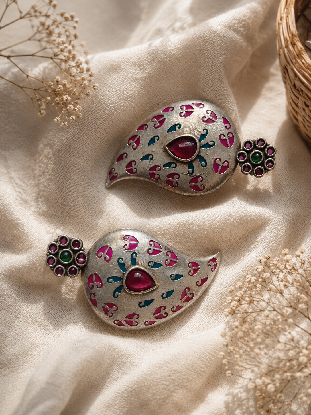 Charulata Meenakari Alpana Silver Replica Earring