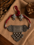Charulata Silver Look Alike Ghungroo Studded Antique Choker Necklace Set