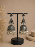 Charulata  Silver-Plated Pearled  Bird  Contemporary Jhumka