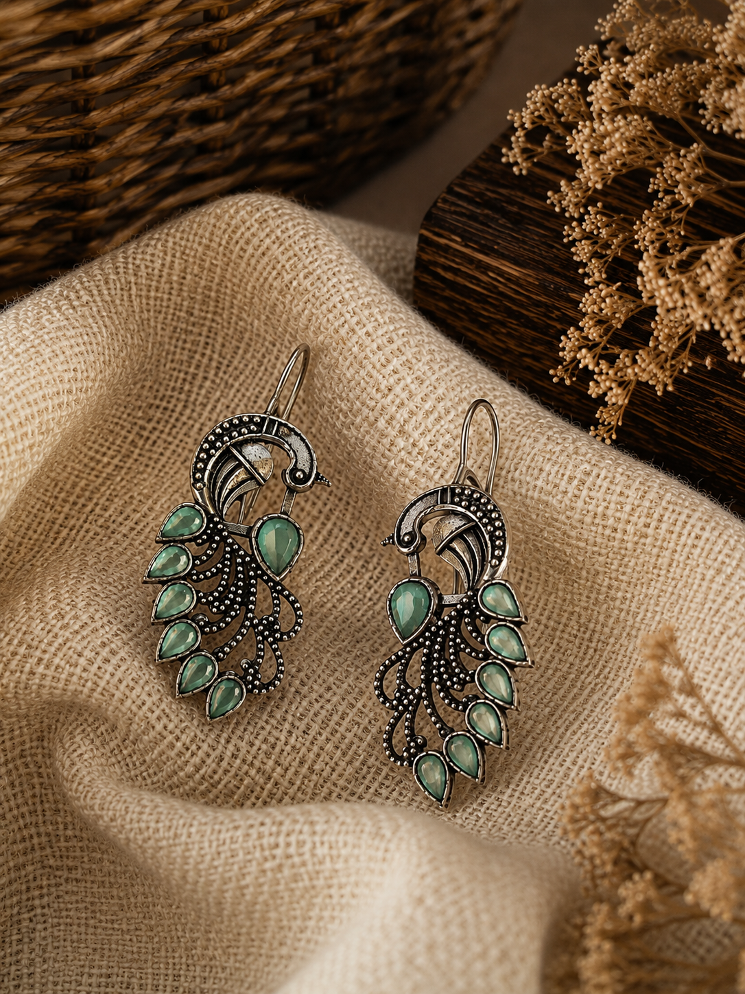Peakock Brass base Monalisa stone earrings