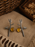 Charulata Bird on Silver Branch Design with  faux Yellow Topaz Stud Earring