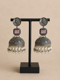 Charulata Three Leaf Pink Monalisa Stone Jhumka