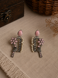 Charulata Elegant Indian Bird Pink Stone Work Pearls Beaded Dangler Earring