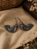 Charulata Quirky Cuckoo Bird Silver Hoop Earring