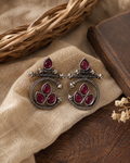 Charulata Silver Replica Geometrical Red Stud Earring