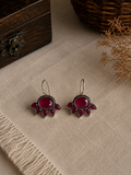 Charulata Anti Tarnish Diamond Cut Faux Ruby Hoop Earring