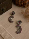 Charulata Half Moon Floral Ruby Stoned Flower Dangler Earring
