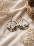 Charulata Silver Bird and Moon Studs Celestial Circle Earrings